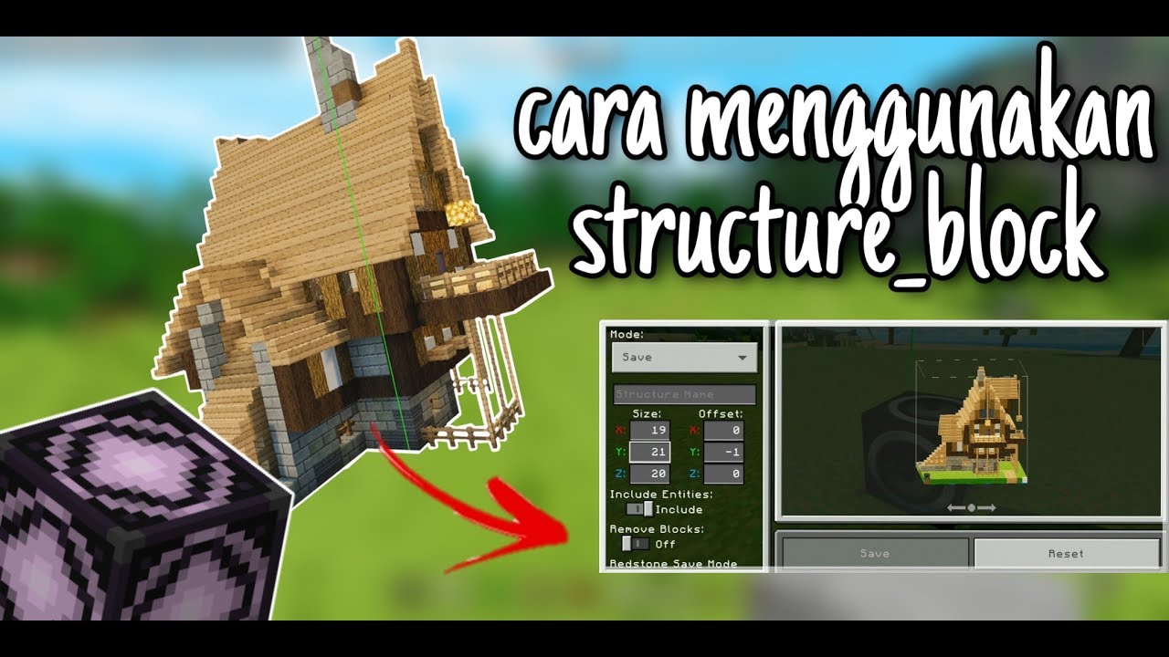 cara menggunakan structure block di minecraft pe - YouTube