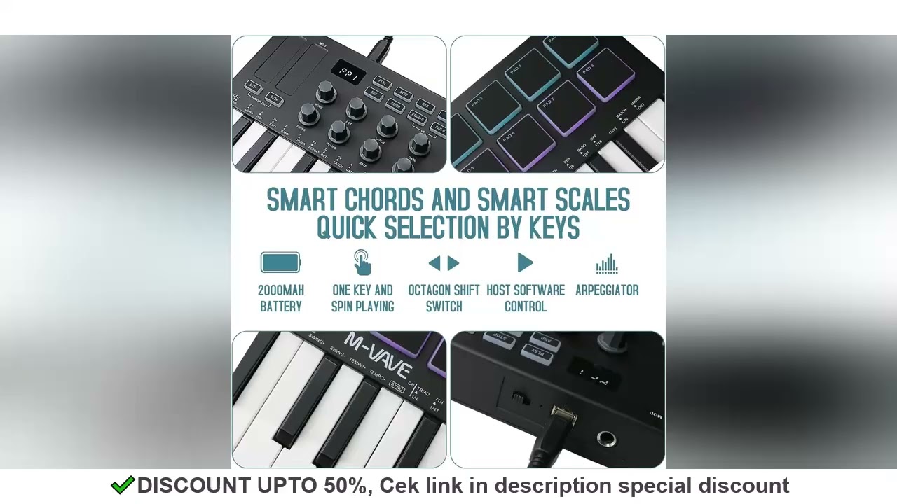 M-VAVE SMK-25 MIDI Keyboard Controller With 25 Velocity Sensitive Keys 8 Backlit Drum Pads,