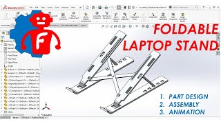 SolidWORKS Beginner Tutorial for mechanical | Simple DESIGN ASSEMBLY ANIMATION Foldable Laptop Stand