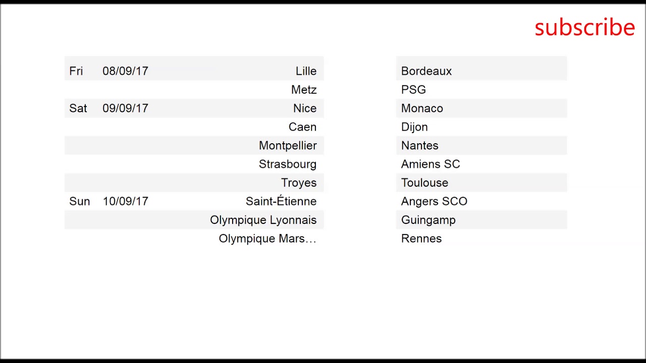 France Ligue 1 Results Table And Schedule 4 Youtube