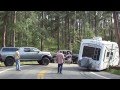 Old man drives his trailer into a narrow winding "small cars only" road and gets stuck