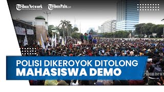 Polisi Dikeroyok Orang Tak Dikenal, Diselamatkan dan Dibantu Mahasiswa saat Demo di Gedung DPR RI