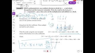 Video Notes Dividing Polynomials (Synthetic Division)