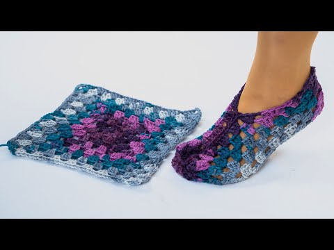 Easy crochet granny squares slippers!