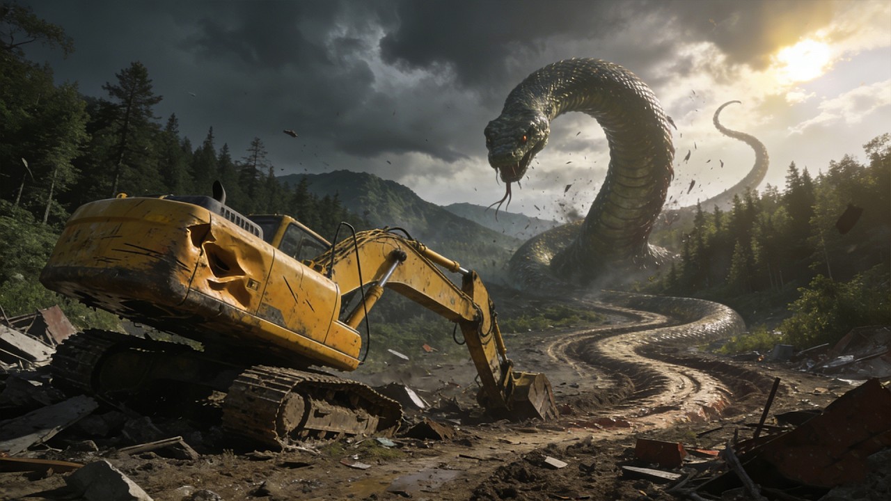 Mutant Giant Snake: Excavator Destroys Snake King‘s Lair, Incurs His Wrath