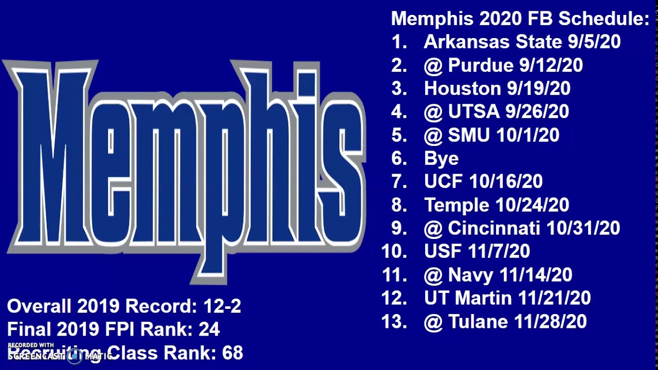 Memphis Tigers 2020 Football Schedule Breakdown and Record Projection