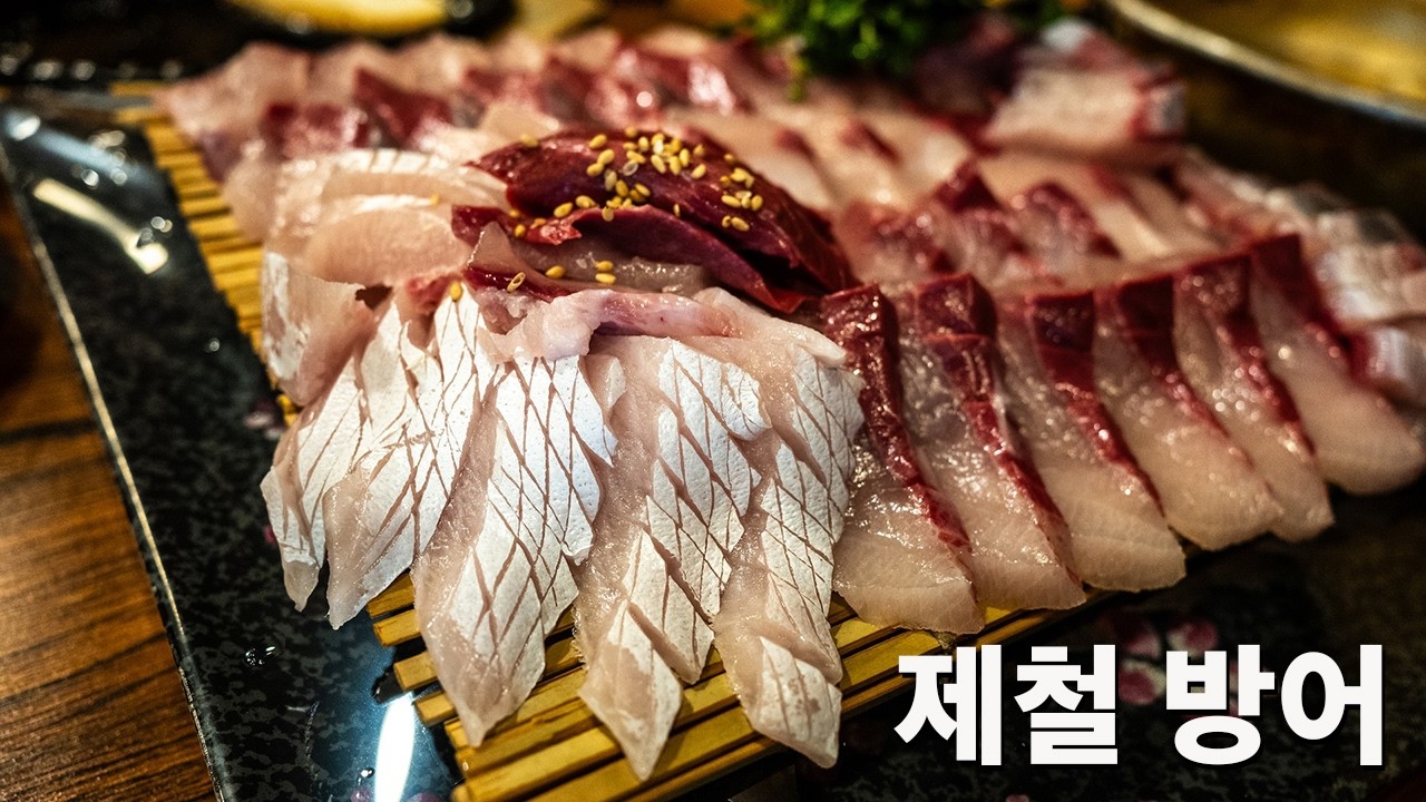 산오징어 전문점에서 제철맞은 방어 맛보기