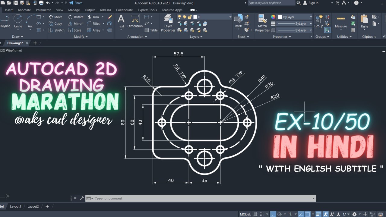 AutoCAD 2D Drawing Practice | HINDI | EXCERCISE 10/50 | 2D Drawing ...