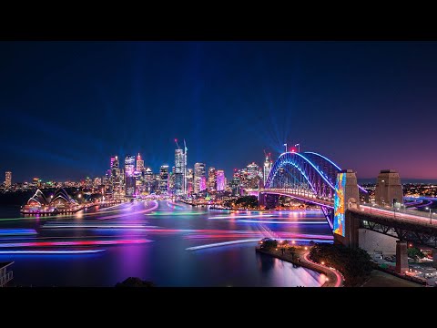 Drone Fly Through of the 2022 Vivid Sydney Light Walk