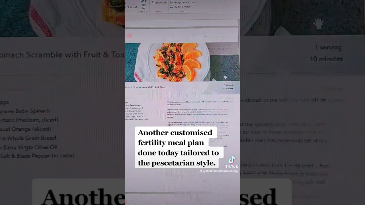 Customised meal plan created for a fertility client tailored to pescetarian eating style