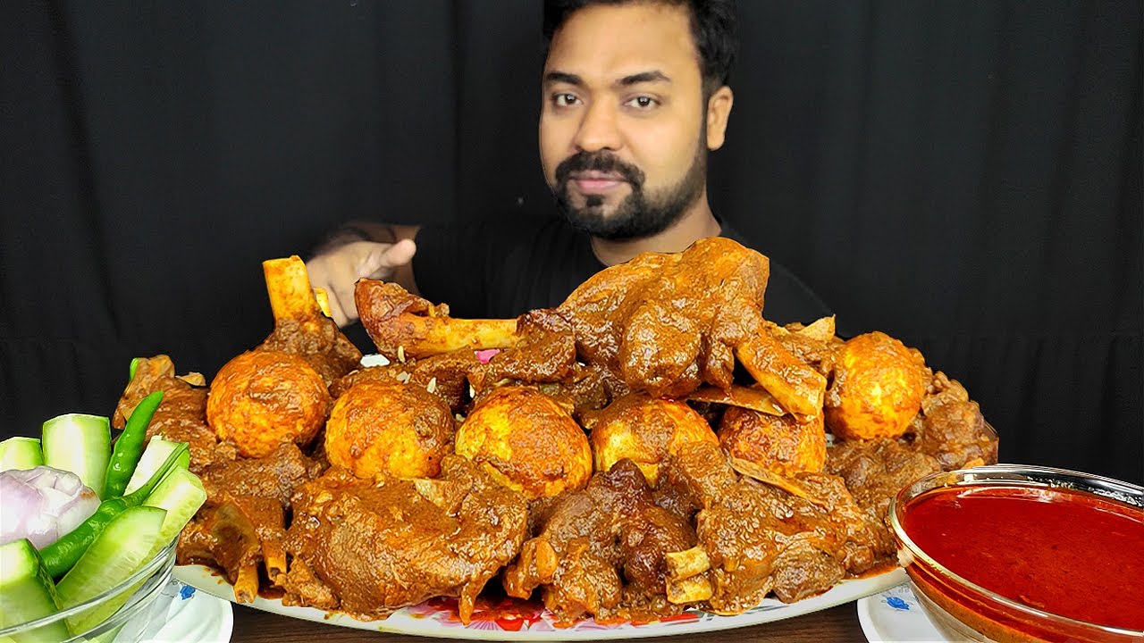 HUGE SPICY MUTTON CURRY, GRAVY, EGG CURRY, SALAD, RICE, ONION MUKBANG ASMR EATING SHOW | BIG BITES |