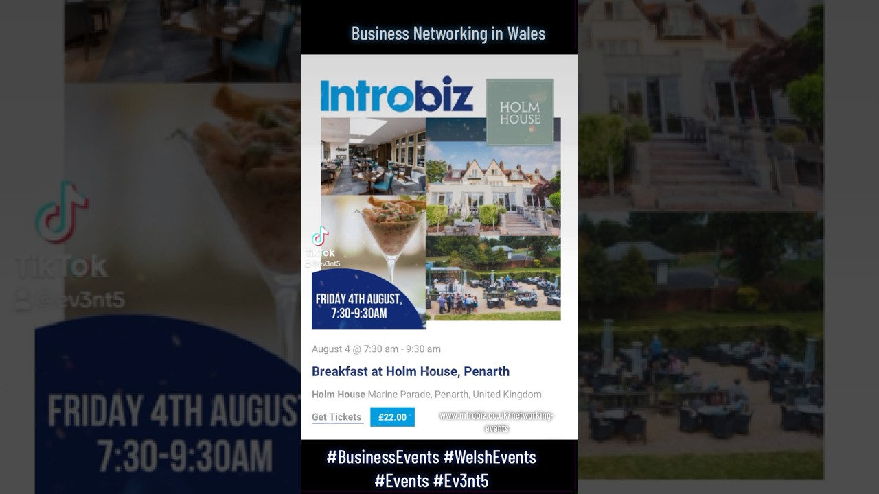 Business Networking Breakfast Event in Cardiff, South Wales, at Holm House, Penarth with Introbiz