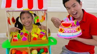 Wendy Pretend Play w\/ Fruits Veggies \& BIRTHDAY CAKE Food Toys at Grocery Store