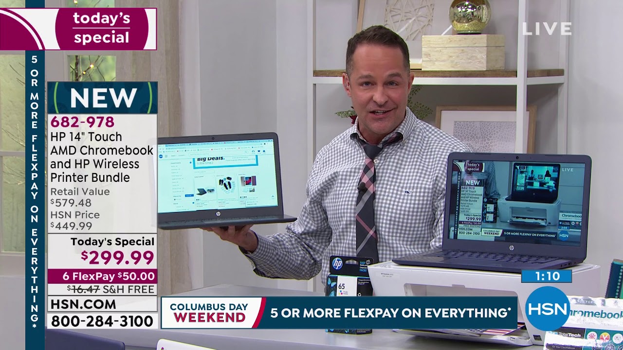 HP 14" Touch AMD Chromebook and HP Wireless Printer Bund...