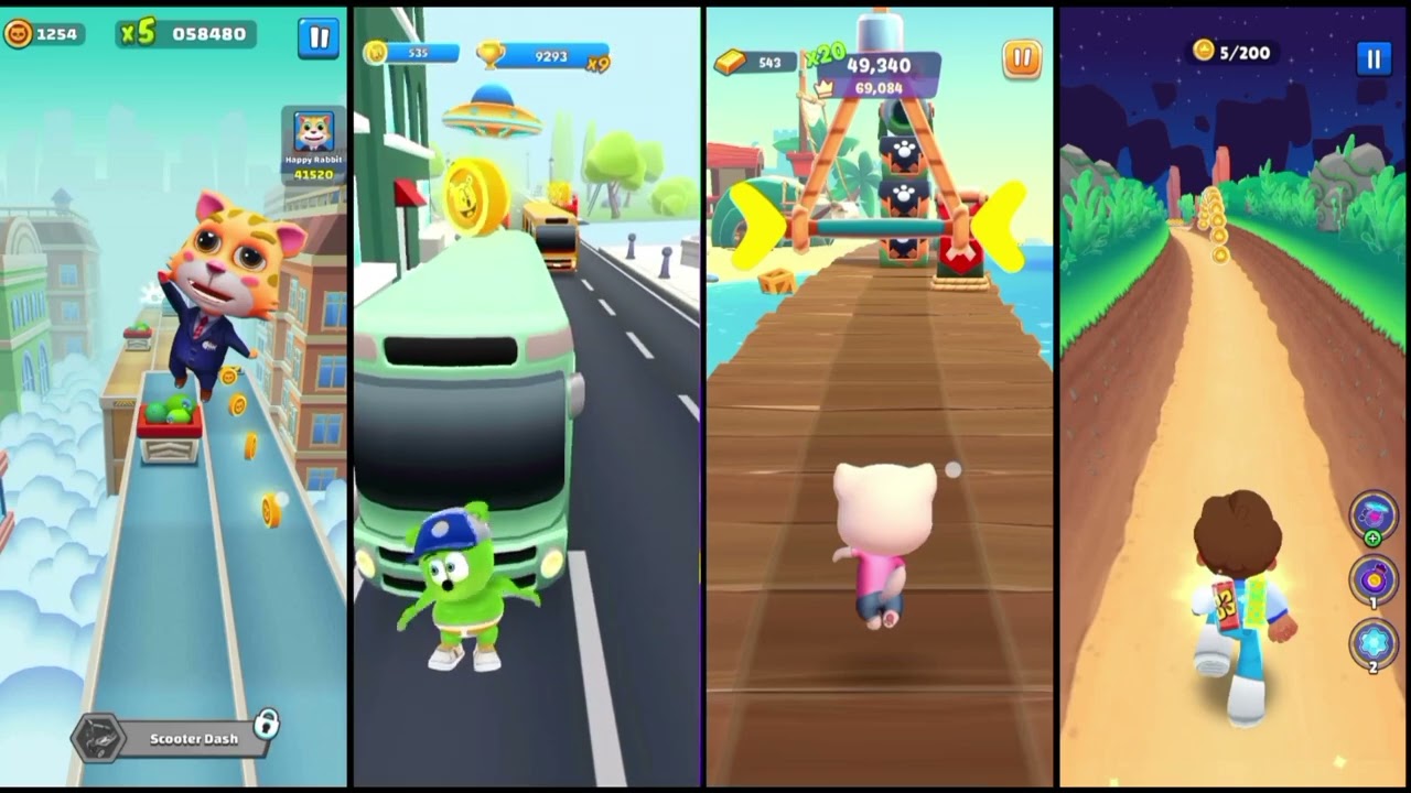 Cat runner 🆚 gummy bear runner 🆚 talking tom time rush 🆚 kooplay run gameplay 