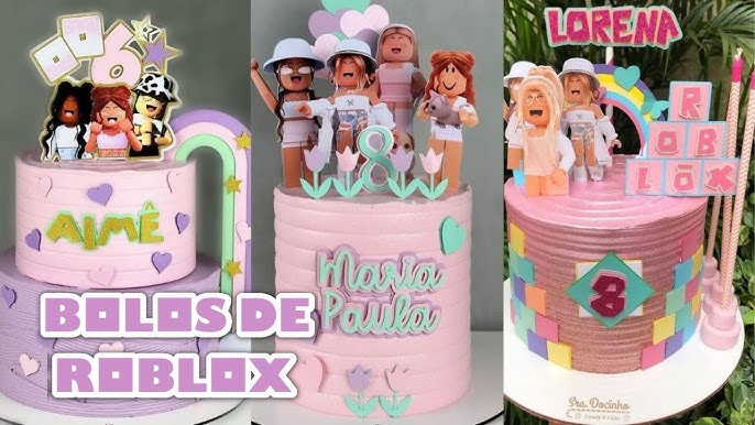 Bolo Roblox / Bolo rosa com lilás / Bolo em chantininho do Roblox 