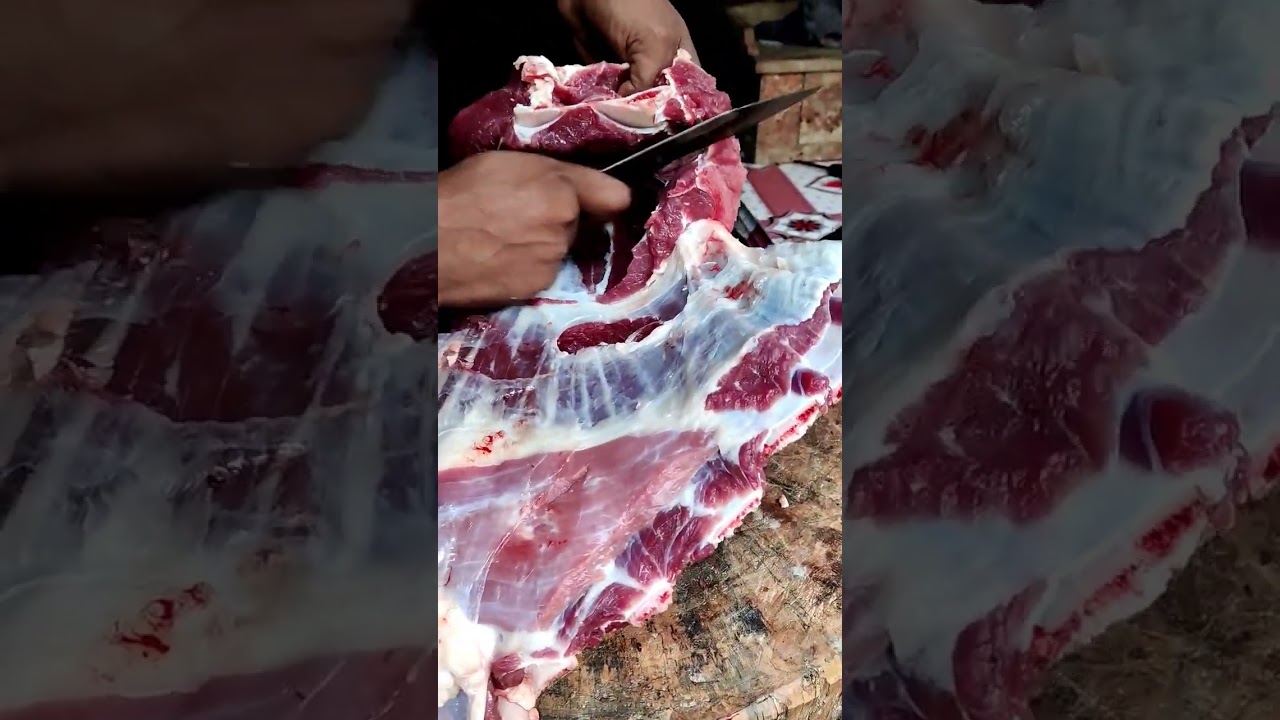 Cow meat cutting skills by expert butcher 