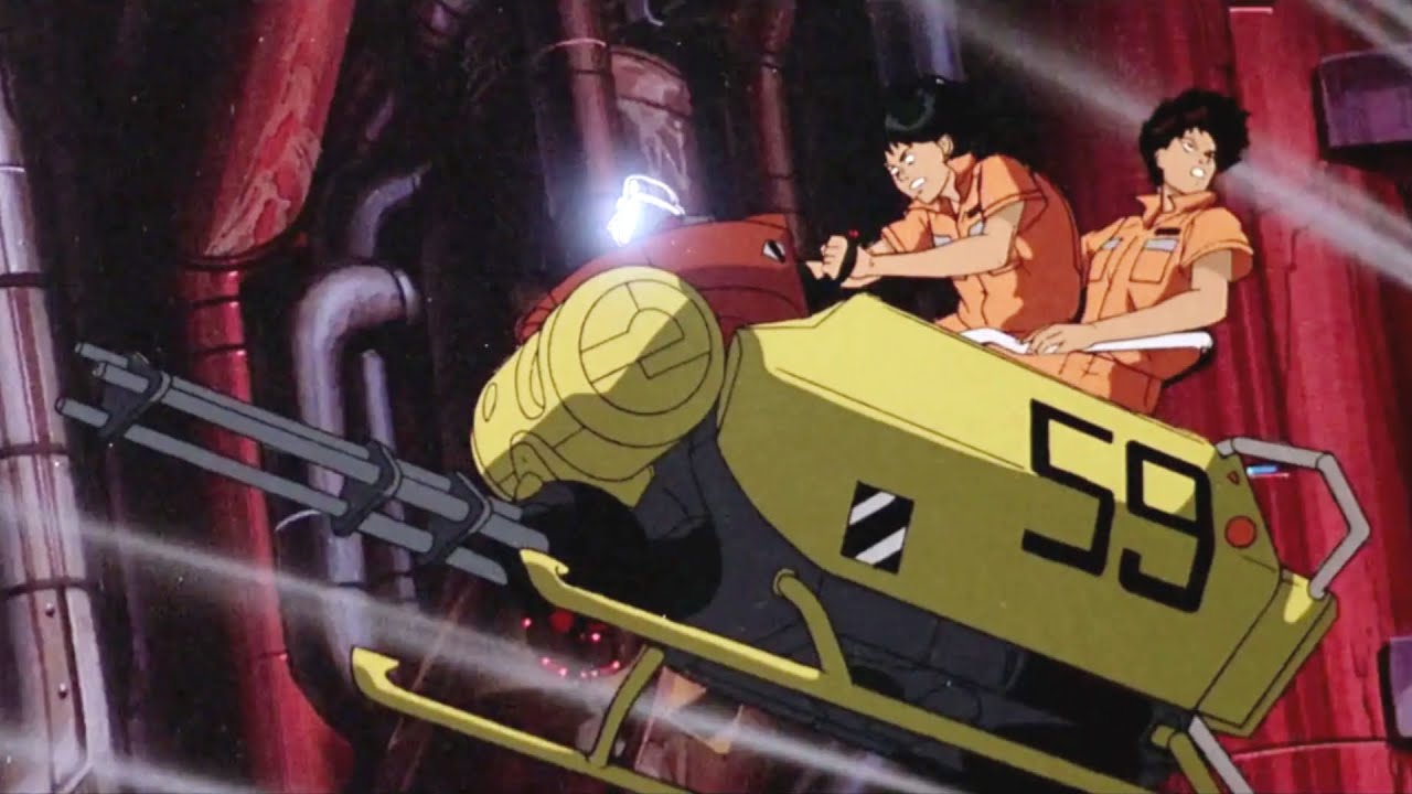 Kaneda and Kei go hover ski joyriding through sewer - Akira manga