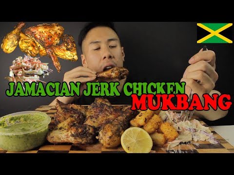 MUKBANG JAMACIAN JERK CHICKEN-SUPER JUICY-TATER TOTS AND COLESLAW-BIG BITES!