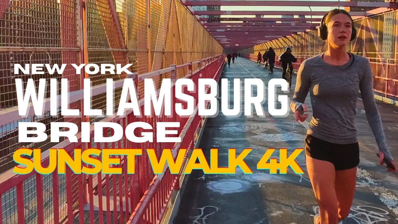 Williamsburg Bridge Sunset Walk 4K | Brooklyn → Manhattan Walking Tour | City Sounds