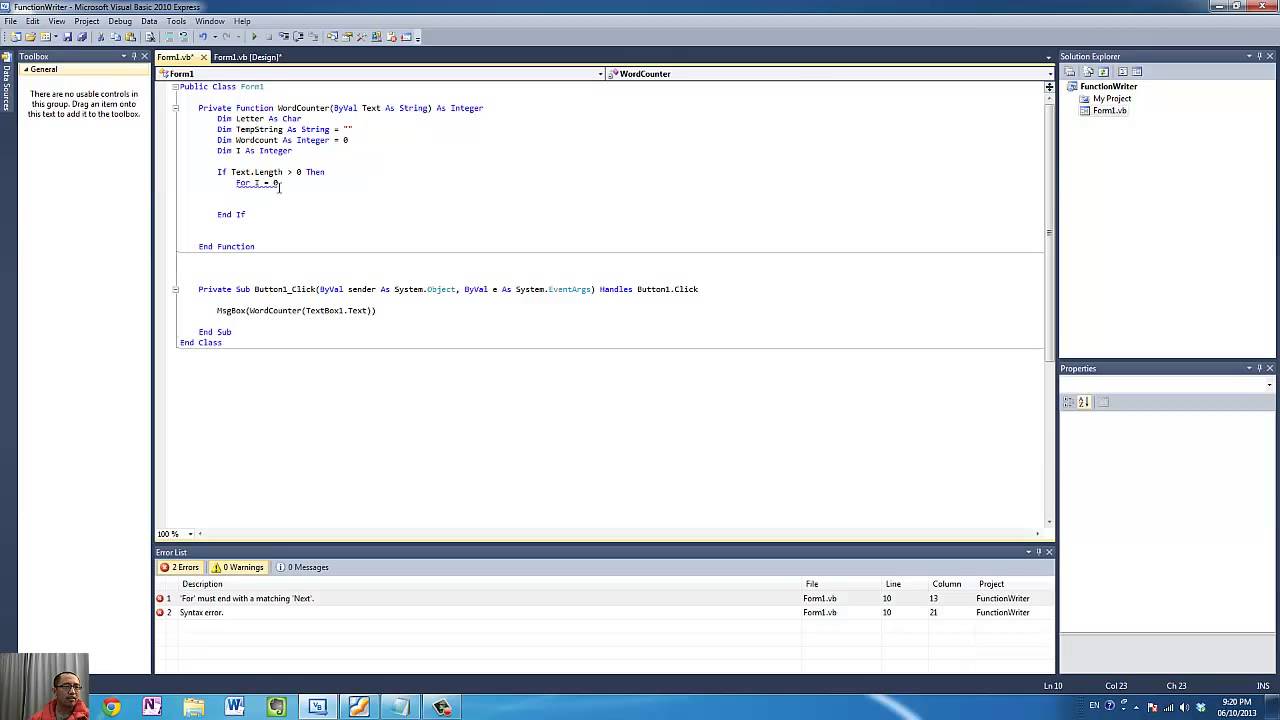 Visual Basic Programming lesson 19 - Write your own function