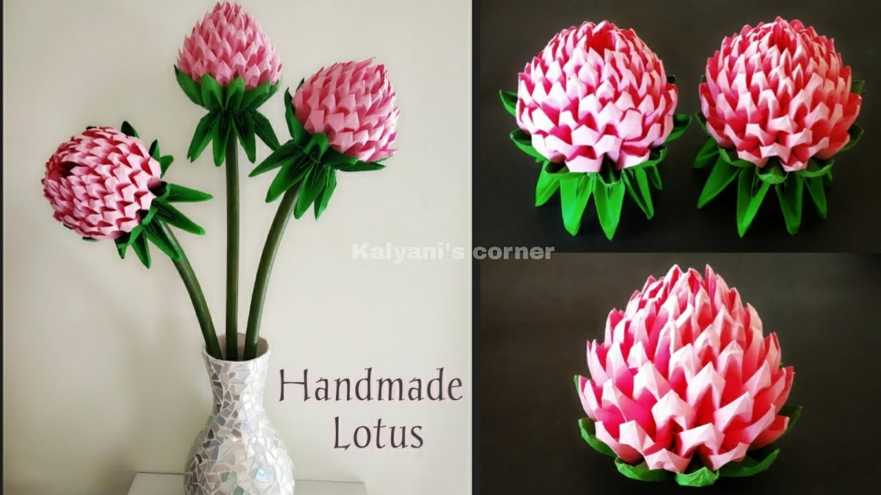Lotus flower making with paper/Paper flower/Lotus flower craft ideas
