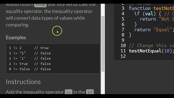 Comparison with the Inequality Operator, freeCodeCamp Basic Javascript