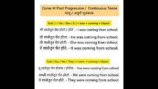 come चा past progressive / continuous tense - अपूर्ण / चालू भूतकाळ