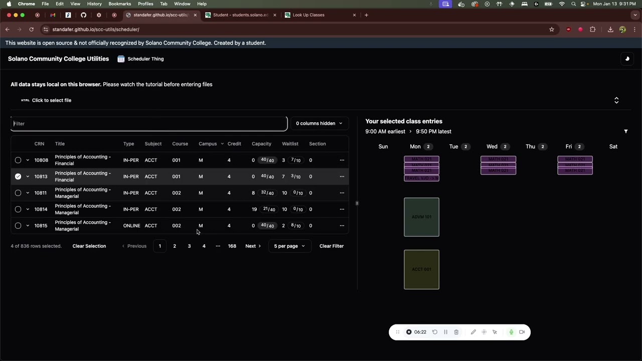 Solano Community College Schedule Utility Tutorial