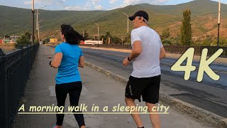 4k Morning walking sounds - Walking with a gopro in a small town - Morning small town sounds