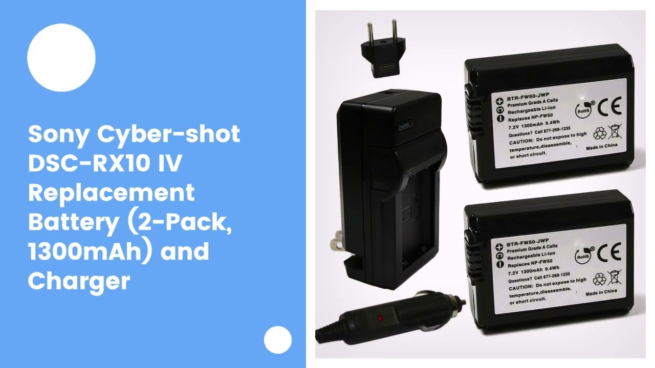 Sony Cyber-shot DSC-RX10 IV Replacement Battery (2-Pack, 1300mAh) and Charger