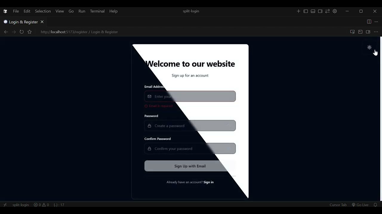 Modern Split Login & Registration Page Ui Using React, Tailwind CSS & shadcn/ui