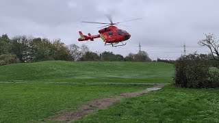 London Air Ambulance Taking Off From The Lee Valley Golf Course.