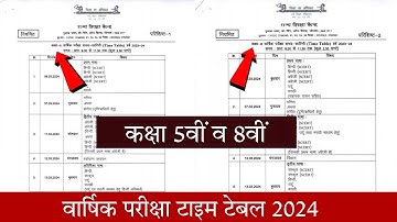 Class 5th & 8th varshik pariksha 2024 time table/कक्षा 5वीं व 8वीं वार्षिक परीक्षा टाइम टेबल 2024
