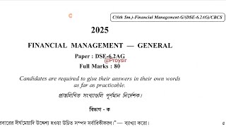 BCom 6th semester commerce general paper financial management Calcutta University 2025 DSE 6.2 AG