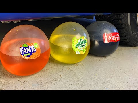 Crushing Crunchy & Soft Things by Car! EXPERIMENT: Car vs Coca Cola, Fanta, Mirinda Balloons