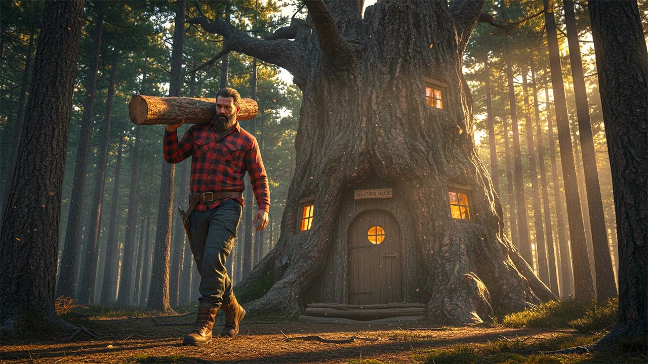 I Built a Secret Home Inside a Giant Tree Trunk (ASMR)