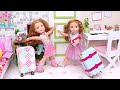 Doll sisters pack travel bags to visit grandma! Play Toys travel routine!