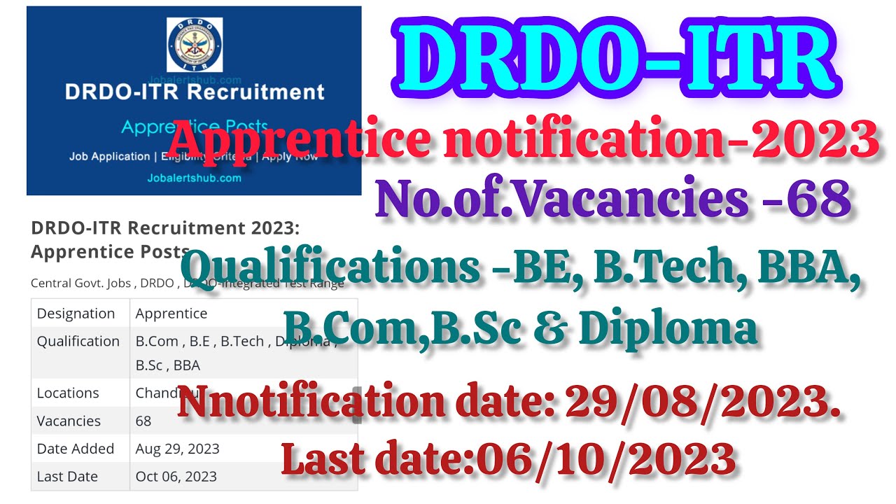 DRDO ITR Apprentice posts  notification