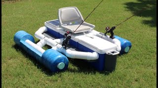 : Homemade cooler fishing boat with foldable pontoons.