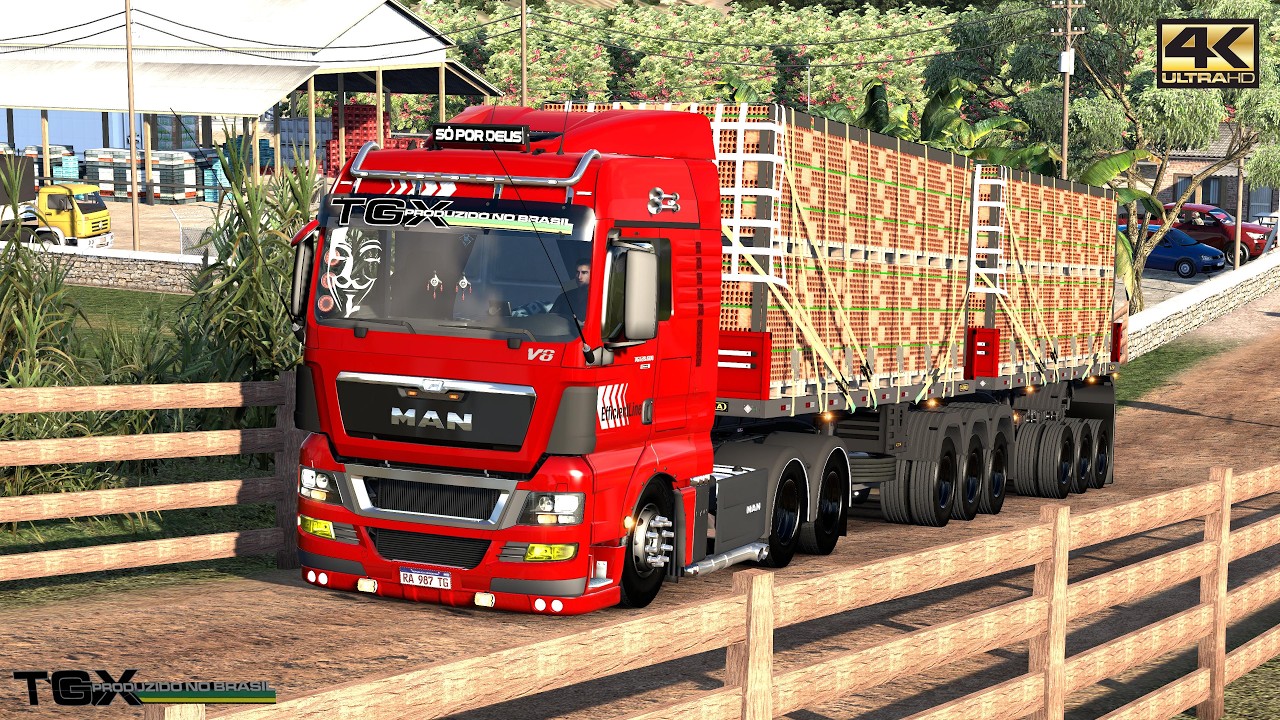 MAN TGX 620 V8 Qualificado (48 t) Material de Construção Bitrem Guerra Ets2 V1.58