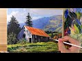 Acrylic Painting Meadow Farmhouse Landscape / Correa Art