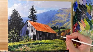 Acrylic Painting Meadow Farmhouse Landscape / Correa Art