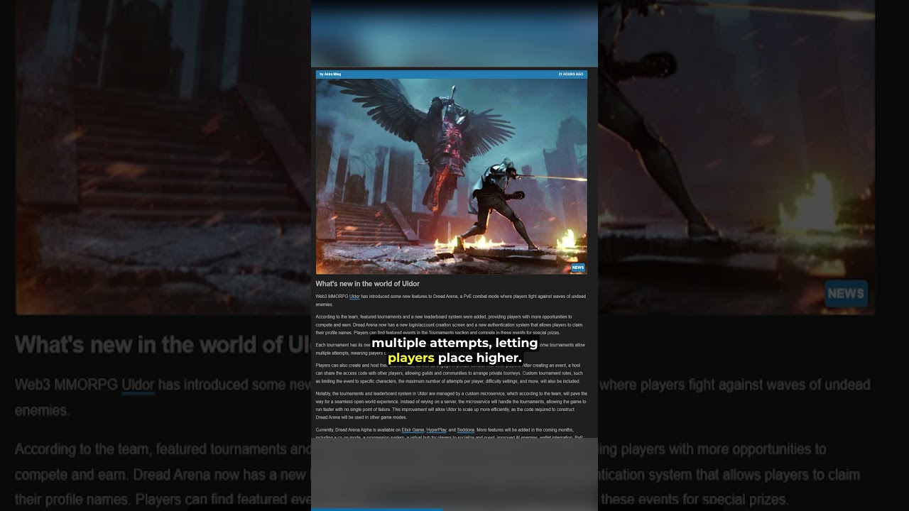 PLAY TO EARN NEWS: Uldor Reveals Dread Arena Tournaments 