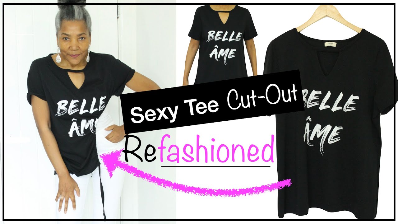 トップス draw drawers wearing round cut tee DIY Upcycle T-Shirt With a Draw String CUT-OUT | T-Shirt