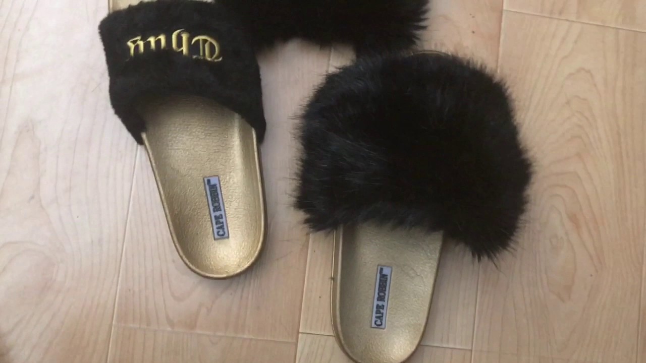 big faux fur slides