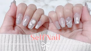 【SelfNail】流行りの薔薇パーツを使ったネイル簡単3Dリボン∴∵∴ ୨୧