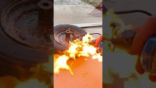 Fixing a flat wheelbarrow tire! Little brake clean and fire to set the bead!