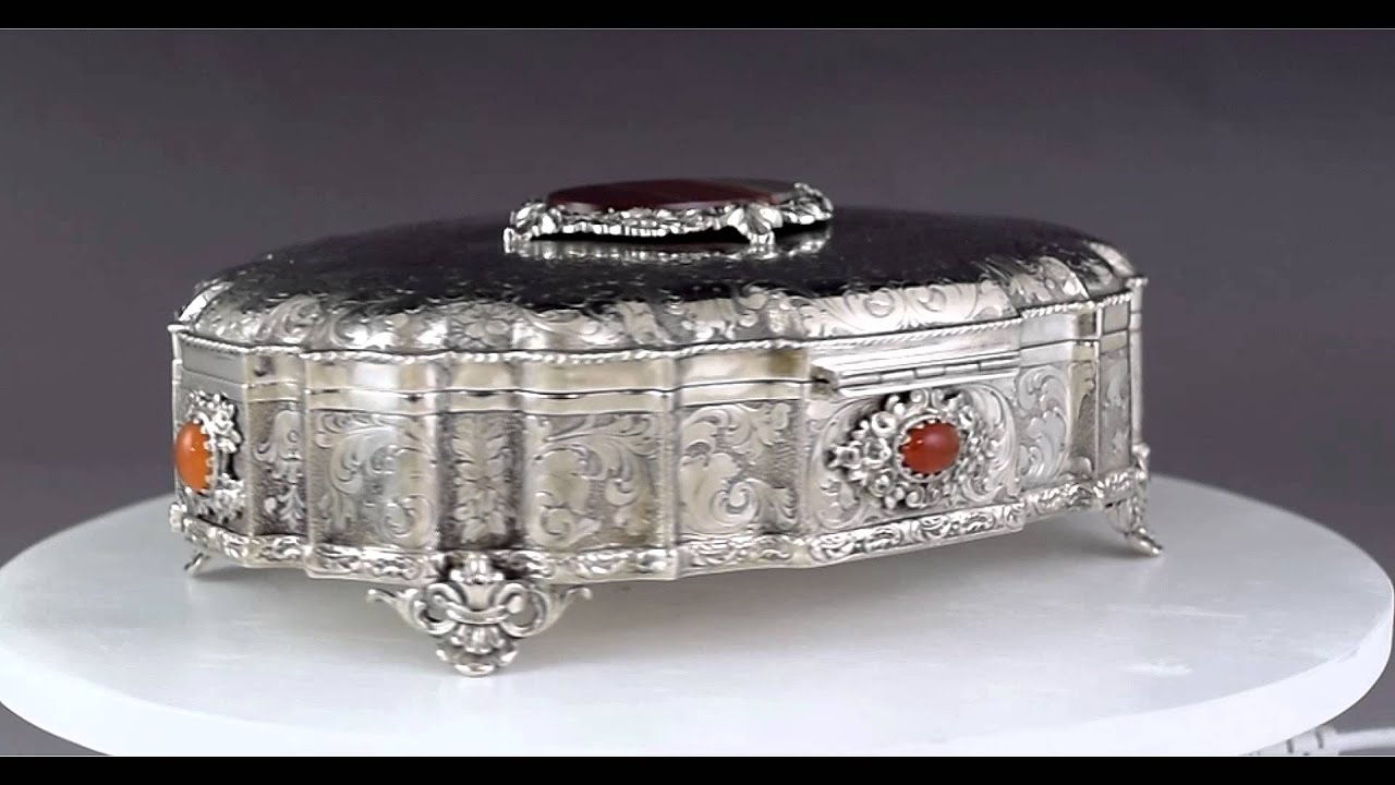Beautiful Italian .800 Silver & Agate Gem-Set Dresser / Jewelry Box 52142 Box