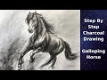 Drawing~Step By Step~ Horse In Charcoal~Galloping